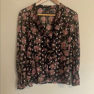 Zara Black Floral Sheer Women's Top. Size XS